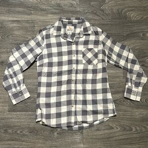 Field & Stream Flannel Button Up Medium Gray White Hiking Camping Plaid Cotton